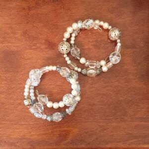 Faux Pearl and Crystal Beaded Bracelets Costume Jewelry Handmade